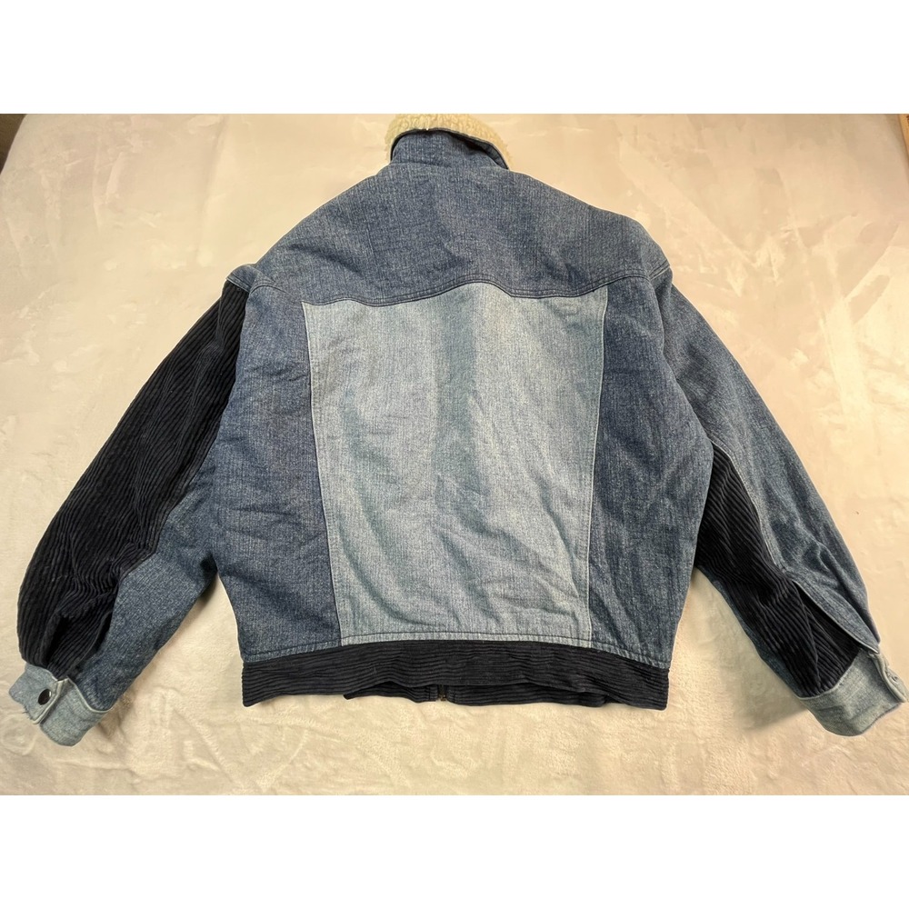 ASOS Mens S Jacket Blue Denim Patch Corduroy‎ Deep Pile Fleece Collar Lined - Picture 9 of 10